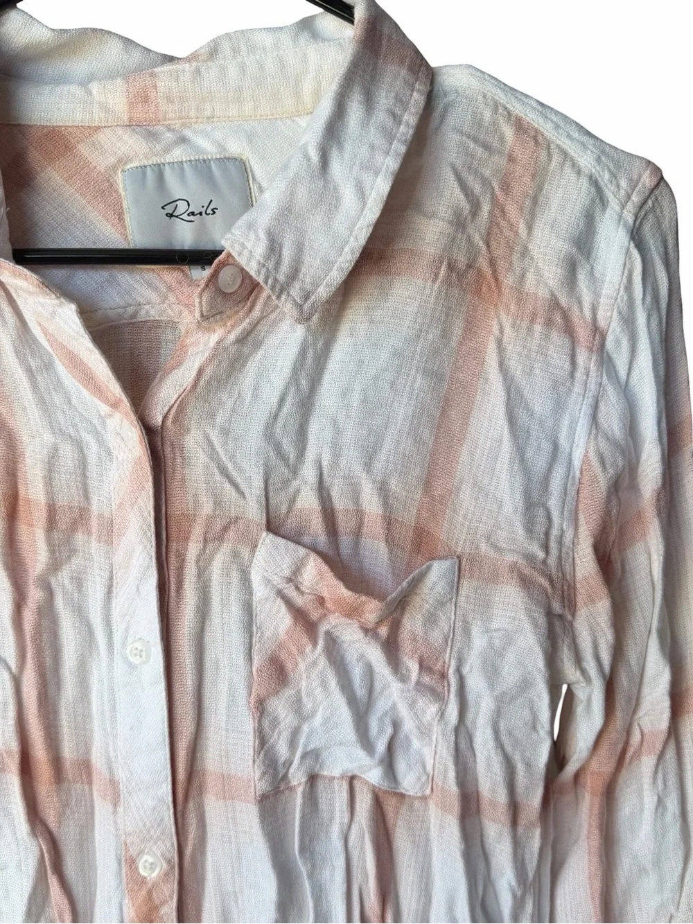 Rails Oversized Blush Pink & White Plaid Button Up Shirt Size S - Picture 2 of 6